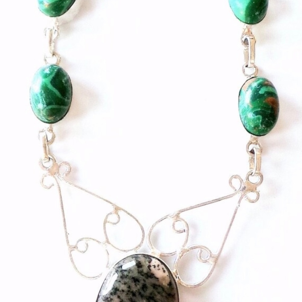 Jasper and Malachite925 Sterling Silver Necklace - Picture 2 of 3